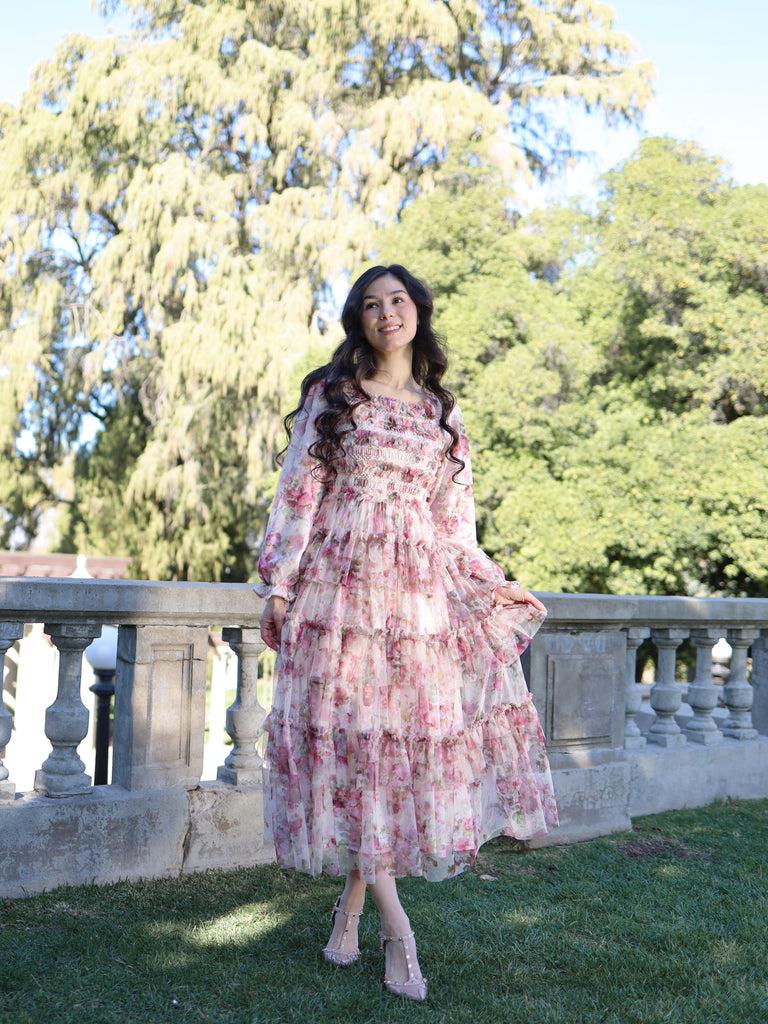 charming rose pleated tiered midi dress ZIMMERMANN Pleated Tiered Midi Dress | Women's Designer Corset Bodice Dress | Dusty Pink