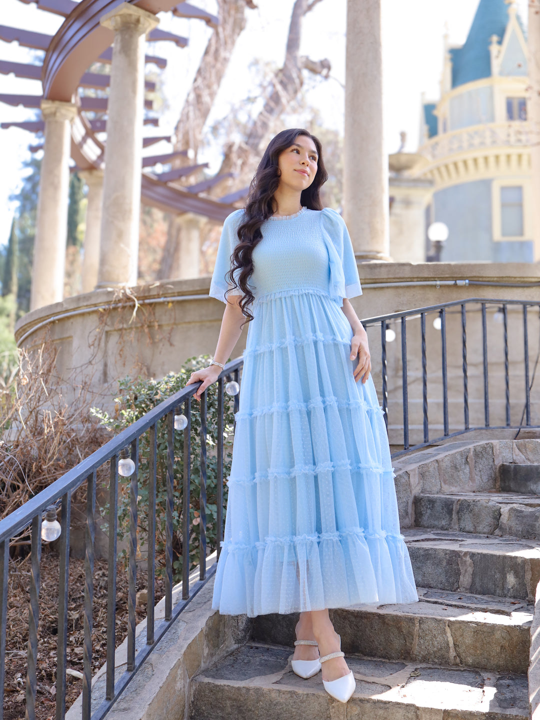 vintage baby blue dress Light Blue Square Neck Vintage Summer Swing Dress