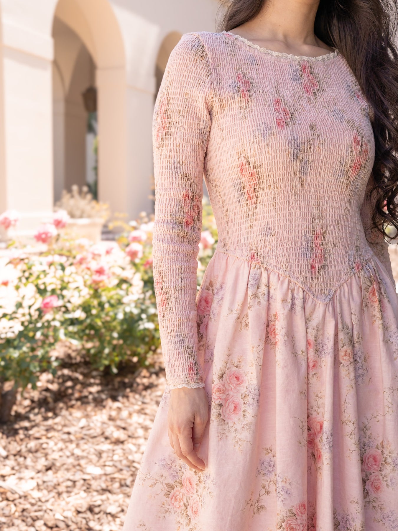 Flora Aurora Robe Aurora Dress | 100% Cotton Blush Floral Midi Dress – PKC Collection