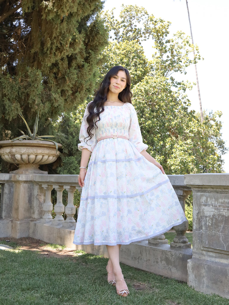 pastel dress Poems and whimsical charm in sweet pink and blue hues. Suki Metallic Knit Maxi Dress