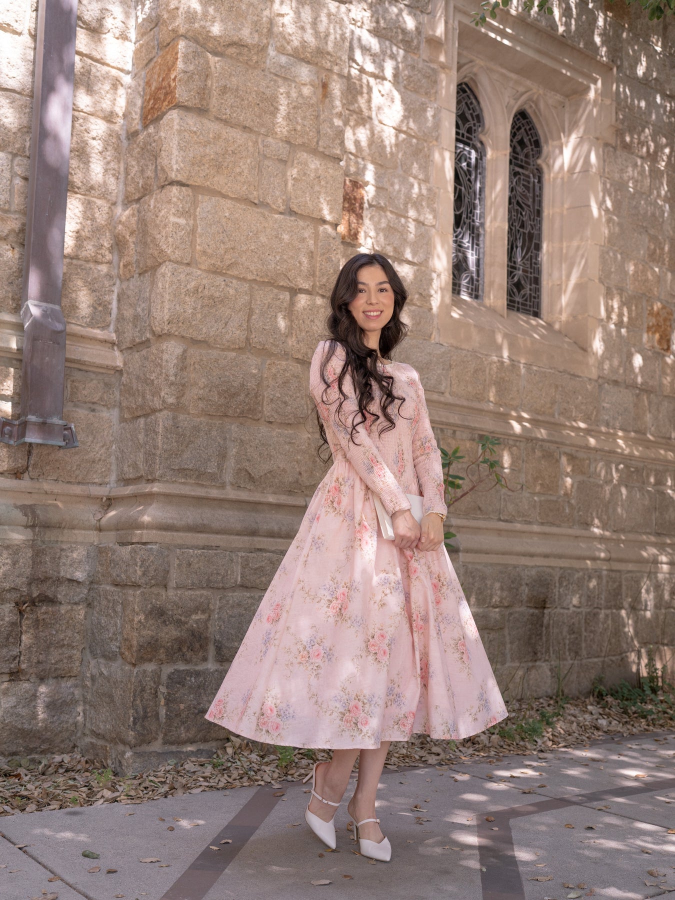Flora Aurora Robe Aurora Dress | 100% Cotton Blush Floral Midi Dress – PKC Collection